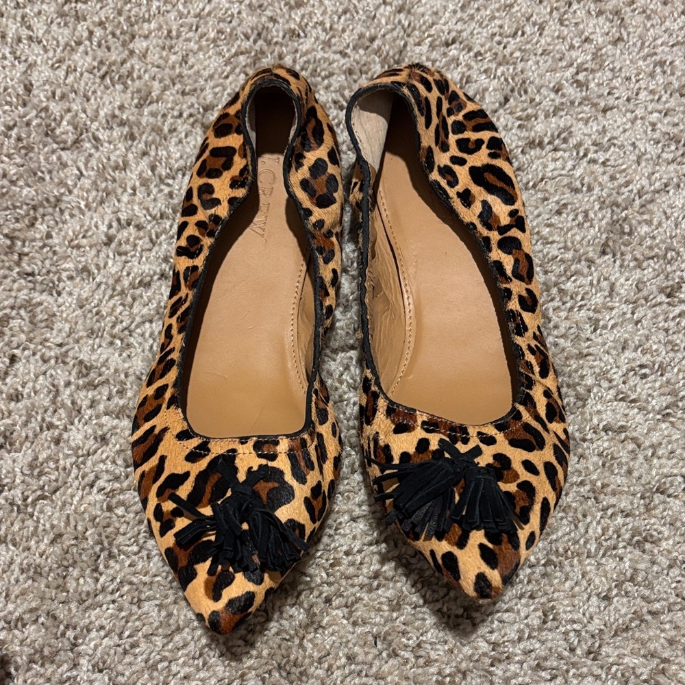 J. Crew Leopard Print Flats with Black Tassels